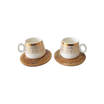 Set 2 cani pentru cafea turceasca, din portelan cu suport din bambus, Bambum Ottoman Set 2 cani pentru cafea turceasca, din portelan cu suport din bambus, Bambum Ottoman