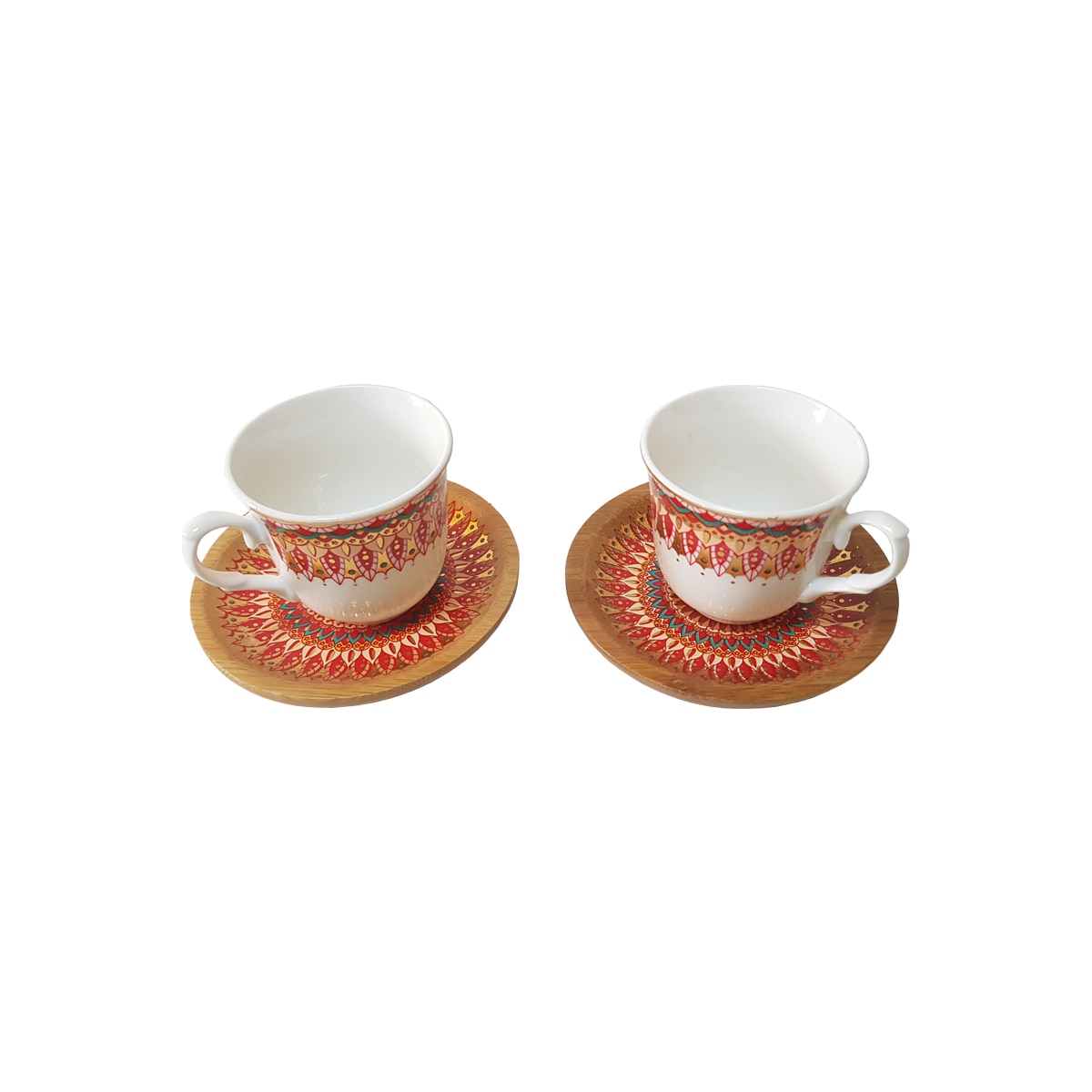 Set 2 cani pentru cafea turceasca, din portelan cu suport din bambus, 200 ml, Bambum Kallavi