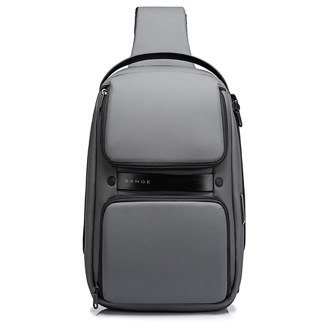 Rucsac crossbody/de umar casual, impermeabil, cu port de incarcare USB si compartiment casti, Bange, Gri