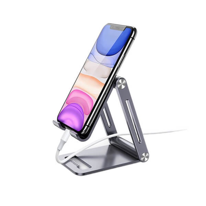 Ugreen 80708, Állítható asztali állvány, elefon és táblagép állvány, alumínium, világosszürke