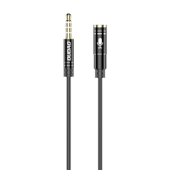 Cablu Audio Prelungitor Dudao Jack 3.5mm Tata la Jack 3.5 mm Mama, 4 Pini, 1 Metru, Negru