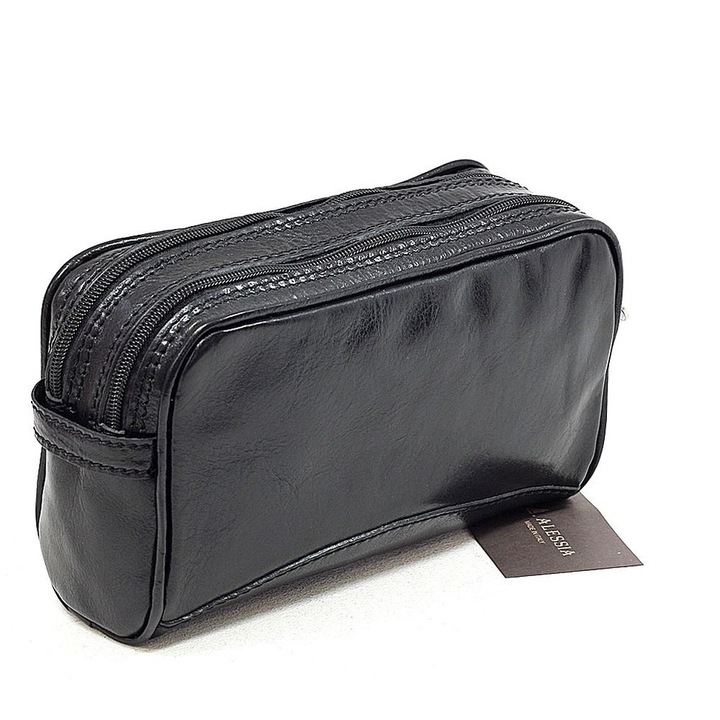 Borseta din piele naturala, neagra, T102