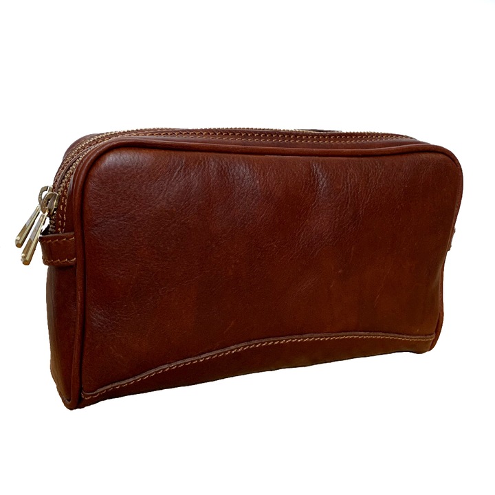 Portfard din piele naturala vachetta, coniac, PT102A