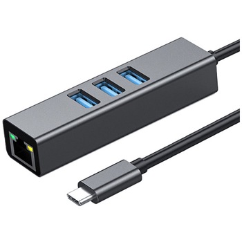 Adaptor LAN Gigabit CO2,USB tip C la 3x USB, RJ45 ethernet 1000Mbps Adaptor LAN Gigabit CO2,USB tip C la 3x USB, RJ45 ethernet 1000Mbps