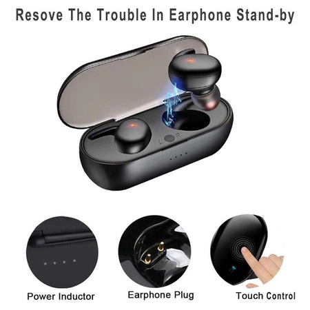 Casti King Y30 TWS Blutooth 5.0 cu anulare a zgomotului, HiFi 3D Stereo Sunet, Microfon, Touch Control, Rezistent la transpiratie, Negru