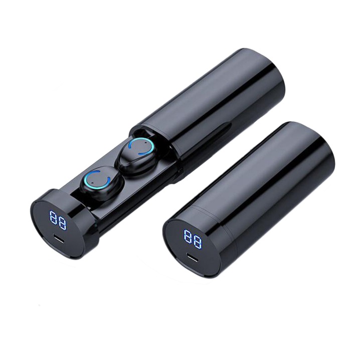 Vezeték nélküli fejhallgató Bluetooth, B9-6, TWS, 3D sztereó, LED, Fekete