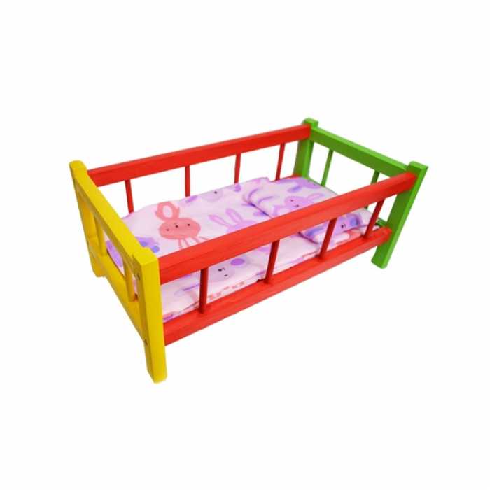 Patut pentru papusi, colorat, din lemn, Rosu/Galben/Verde