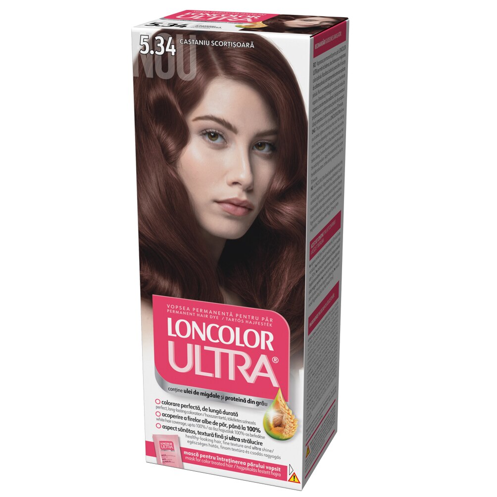 Vopsea de par permanenta Loncolor Ultra 5.34 Castaniu Scortisoara, 100 ml