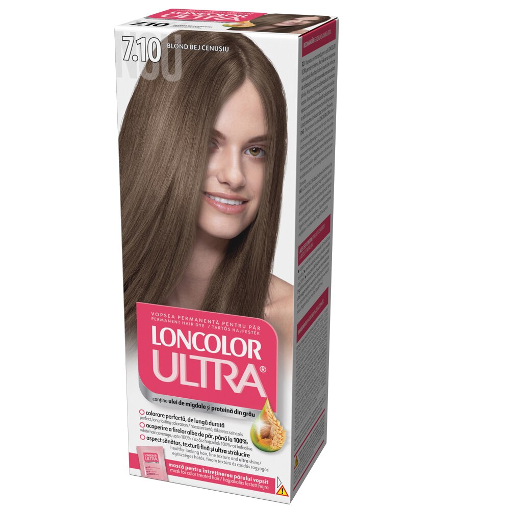 Vopsea de par permanenta Loncolor Ultra 7.10 Bej Cenusiu, 100 ml