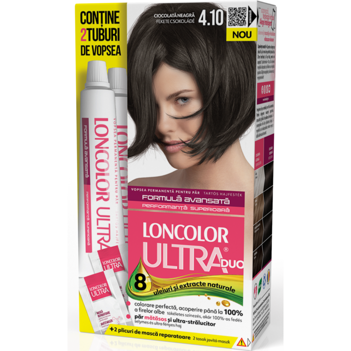 Vopsea de par permanenta Loncolor Ultra Max 4.10 Ciocolata Neagra, 200 ml
