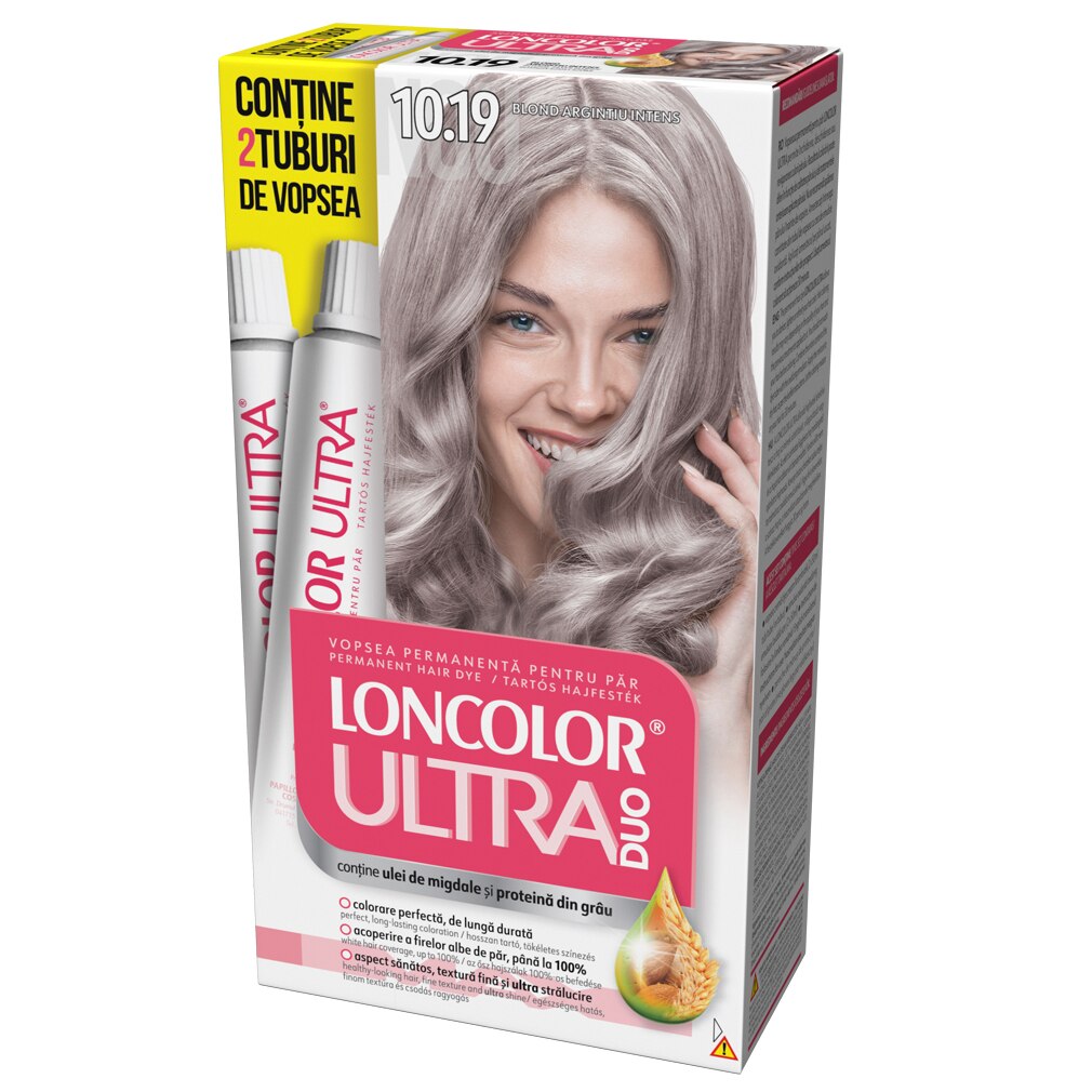Vopsea de par permanenta Loncolor Ultra Max 10.19 Blond Argintiu Intens, 200 ml