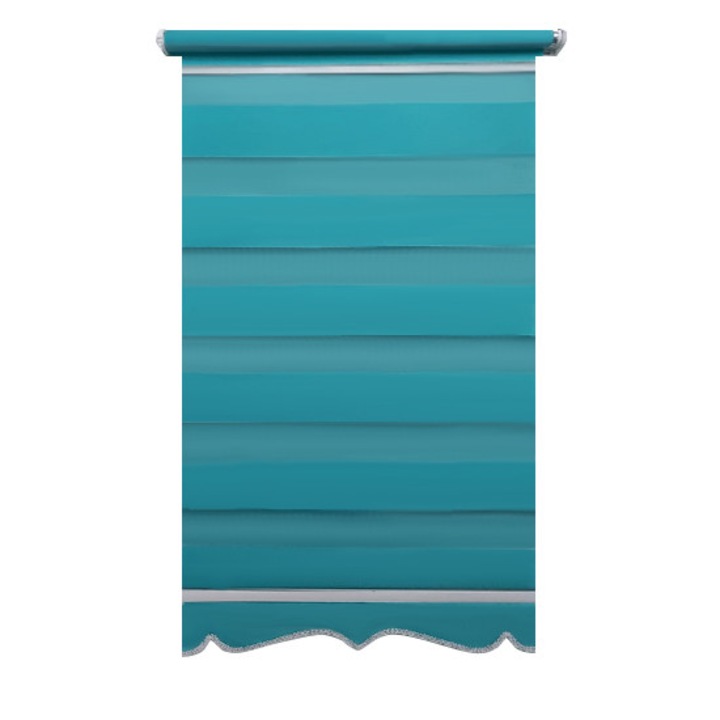 Jaluzea tip Rulou textil MINI cu Terminatie Decorativa, Deko Design, Rolete Zebra Day & Night Luxury High Quality, 100x200cm, ZW21, culoare turcoaz, accesorii albe