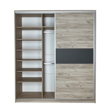 Dressing cu usi culisante, Stejar Gri/ Grafit, H240 x L240 x A60 cm, dulap cu sistem culisare Hafele