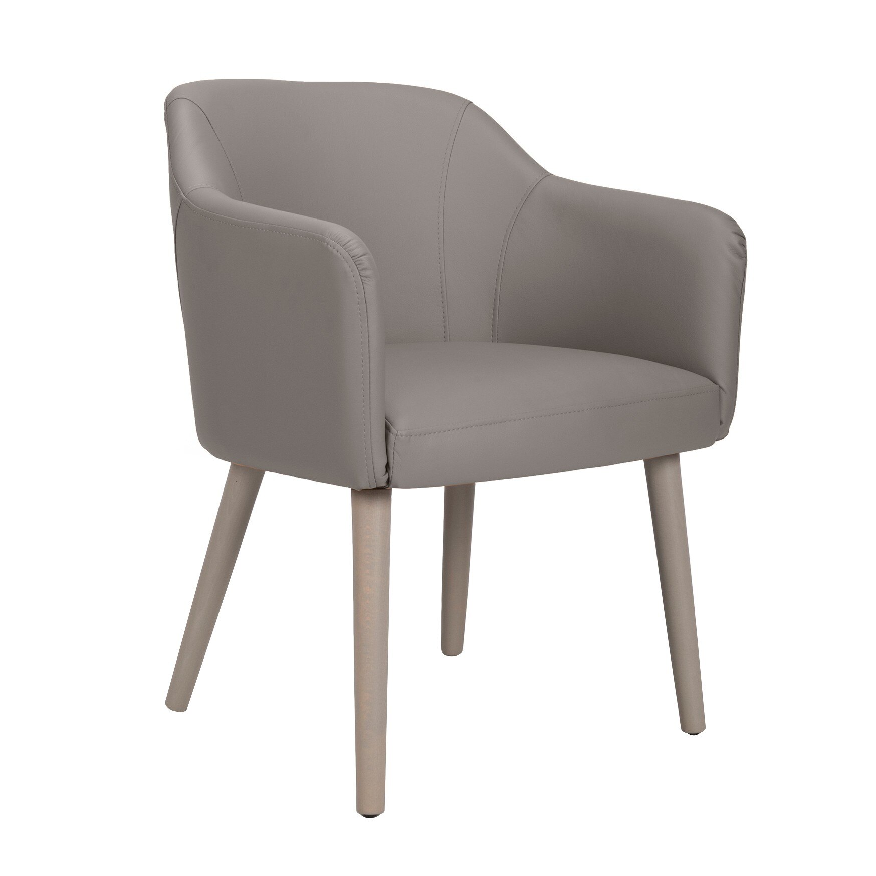 Scaun living, iMK®, fix, cu brate, cadru lemn, tapiterie imitatie piele gri, 61 x 61 x 78 cm