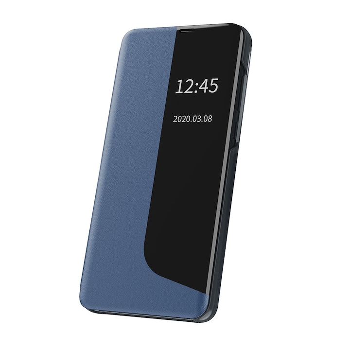 Eshopa Prémium mobiltelefon tok, Környezetbarát bőrfelület, Mágneszár, Kompatibilis Huawei P30 Pro készülékkel, Sötétkék