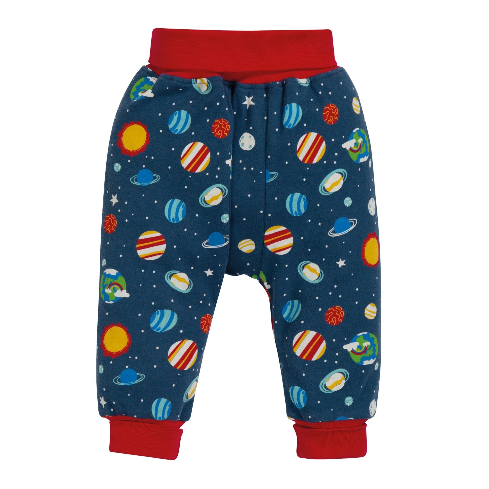 Pantaloni gogosar, calatorie in cosmos, bumbac organic, multicolor, bebe 12-18 luni