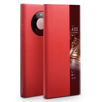 Husa pentru Huawei Mate 40 Pro, smart cover, slim din piele naturala, Qialino Smart Luxury, culoare Rosu Husa pentru Huawei Mate 40 Pro, smart cover, slim din piele naturala, Qialino Smart Luxury, culoare Rosu
