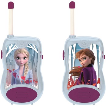 Set doua statii Walkie Talkie model Frozen Ana si Elsa, cu sunet si o raza de actiune pana la 120 m, pentru fete Set doua statii Walkie Talkie model Frozen Ana si Elsa, cu sunet si o raza de actiune pana la 120 m, pentru fete