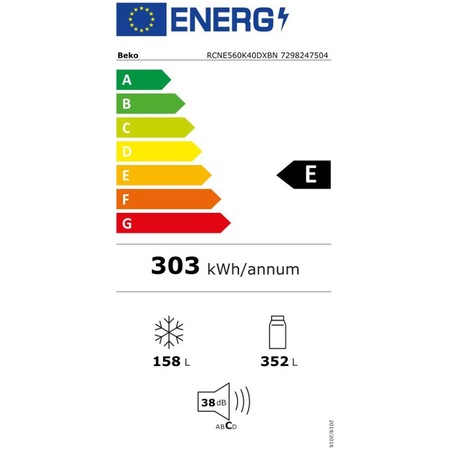 Combina frigorifica Beko RCNE560K40DXBN, 510 l, Clasa E, NoFrost Dual Cooling, Dozator de apa, Kitchen Fit, H 192 cm, Argintiu
