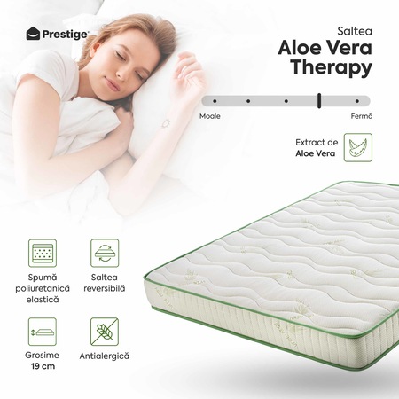 Saltea Ortopedica, Prestige, Aloe Vera Therapy, 190x80x19, spuma poliuretanica, reversibila, hipoalergenica, ferma