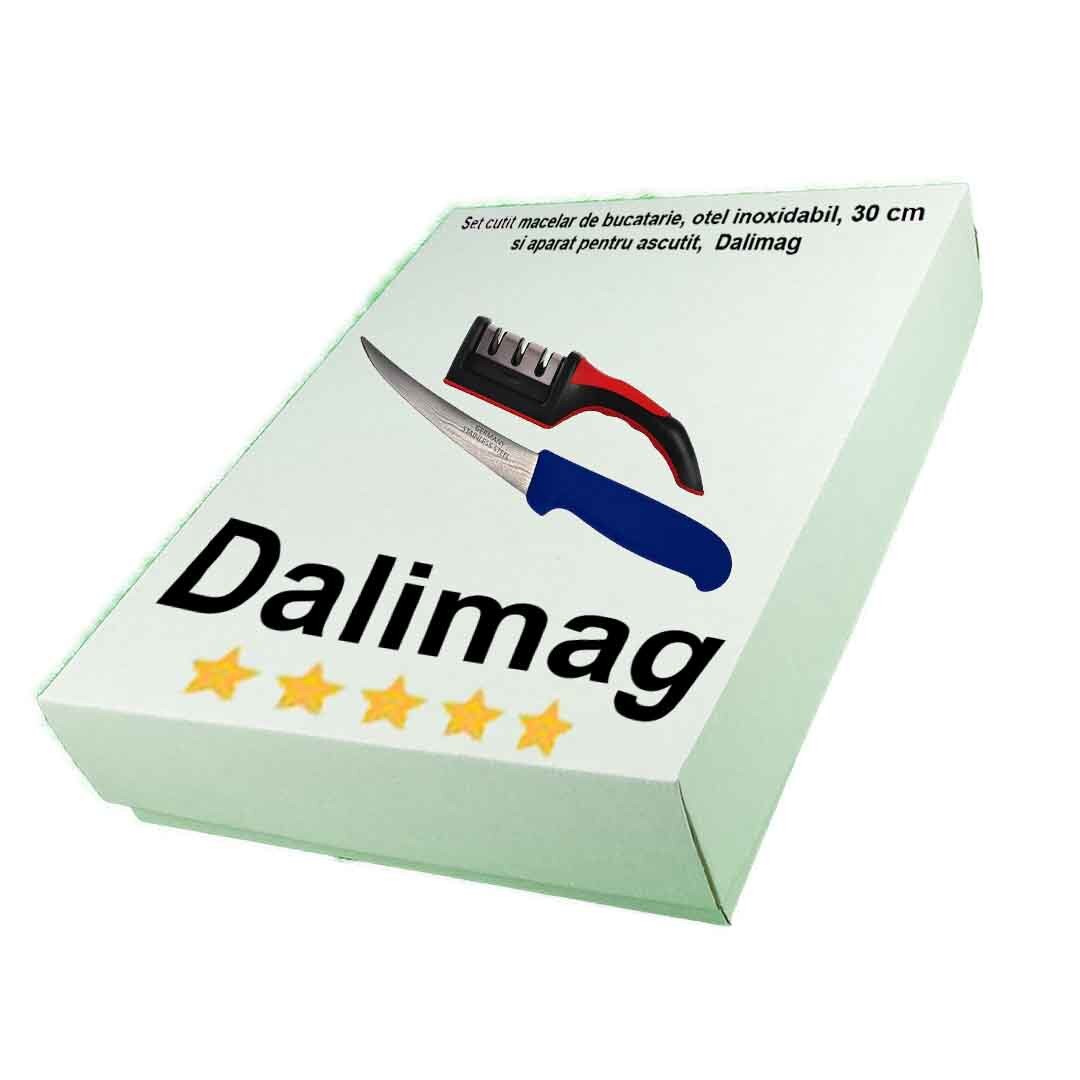 Set cutit macelar de bucatarie, otel inoxidabil, 30 cm si aparat pentru ascutit, Dalimag