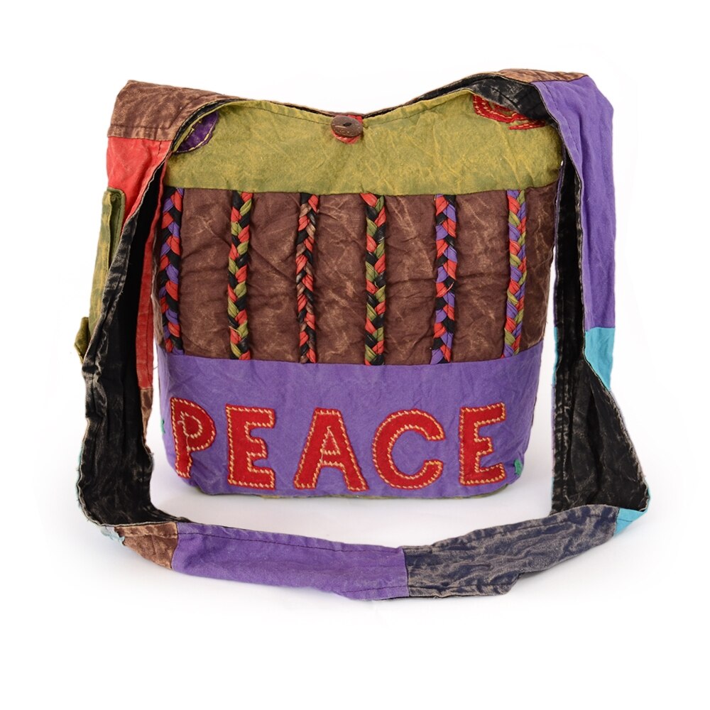 Geanta unicat din bumbac, handmade in Nepal, impletituri peace16