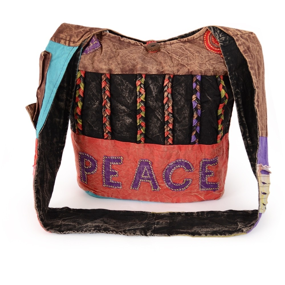Geanta unicat din bumbac, handmade in Nepal, impletituri peace19
