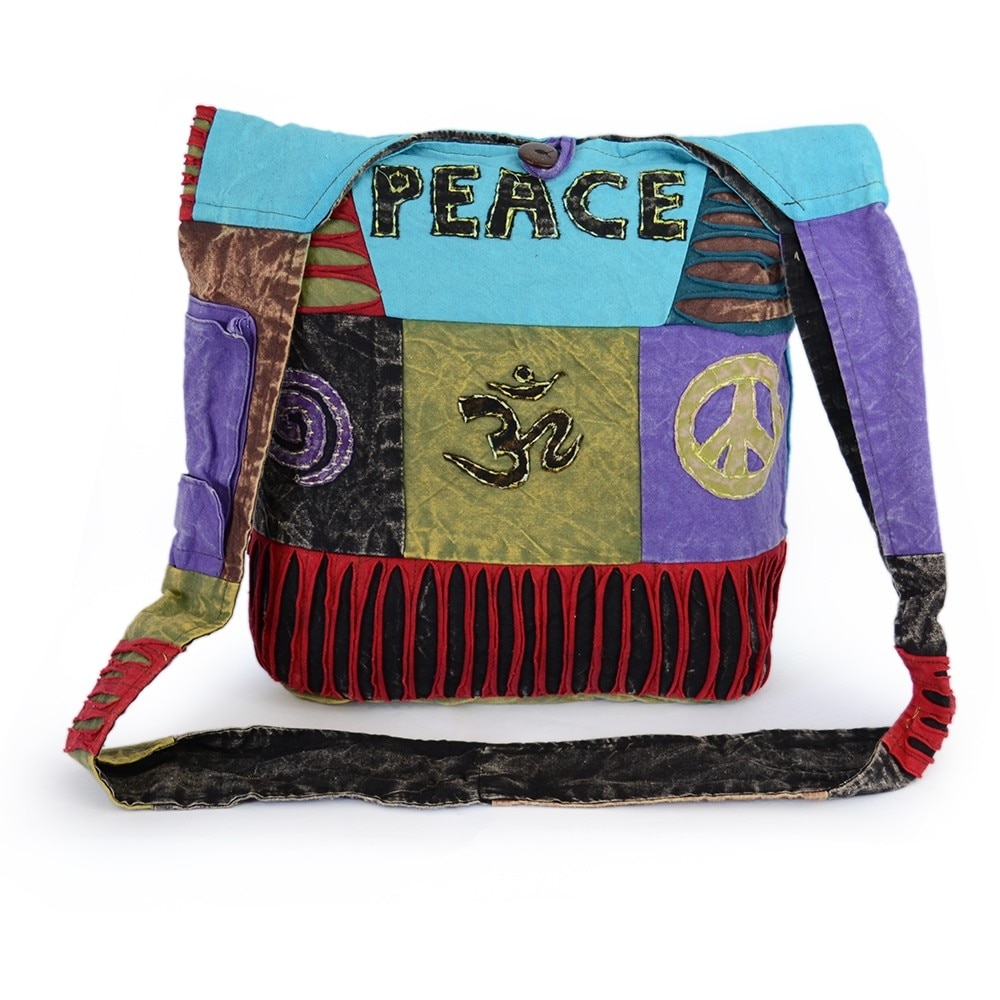 Geanta unicat din bumbac, handmade in Nepal, multicolor peace19