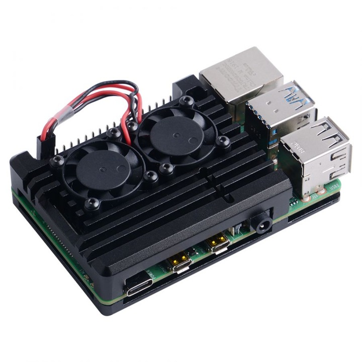 OEM Raspberry Pi Alumínium tok kettős ventilátorral 4B / 3B + / 3B, ZP-0077-hez