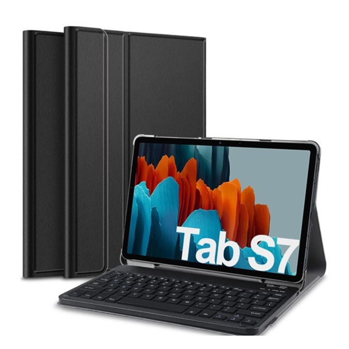 Tablet tok, kompatibilis, Samsung Galaxy Tab S8 LTE (SM-X706) / Galaxy Tab S8 WIFI (SM-X700) / Galaxy Tab S7 LTE 5G (SM-T876) Gigapack tok álló, bőr hatású (flip, bluetooth billentyűzet, asztali tartó, qwerty, angol nyelvű) fekete, gyártói csomagolás