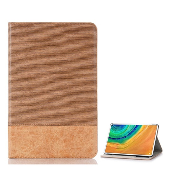 Gigapack tabletvédő álló, bőr hatású, aktív flip, oldalra nyíló, asztali tartó, textil minta, világosbarna, kompatibilis: Huawei MatePad Pro WIFI, MRX-W19, / MatePad Pro LTE, MRX-AL19