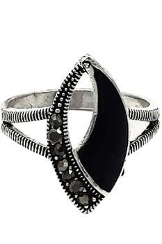 Inele Argint 925 Ivone cu email, Argintiu/Negru, 59 Inele Argint 925 Ivone cu email, Argintiu/Negru, 59