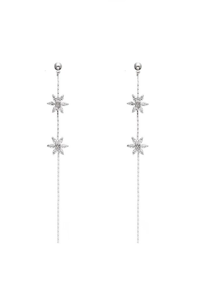Cercei din argint 925 lungi cu floricele si pietre de zirconiu, ideali cadou, aniversare, sarbatori, martisor
