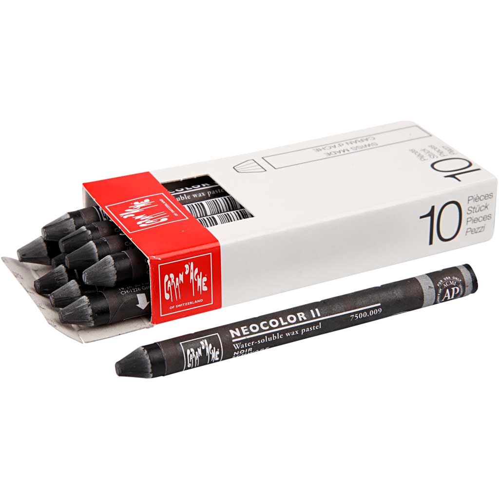 Set 10 creioane cerate, Caran d'Ache, Neocolor II, 10 cm, Negru