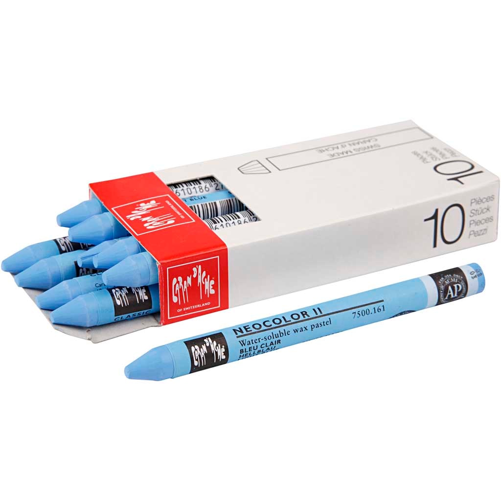 Set 10 creioane cerate, Caran d'Ache, Neocolor II, 10 cm, Albastru deschis