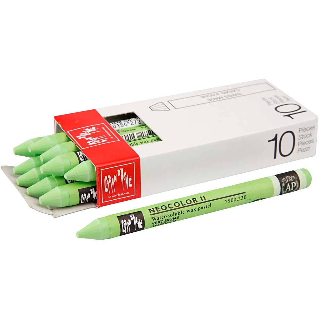 Set 10 creioane cerate, Caran d'Ache, Neocolor II, 10 cm, Verde deschis