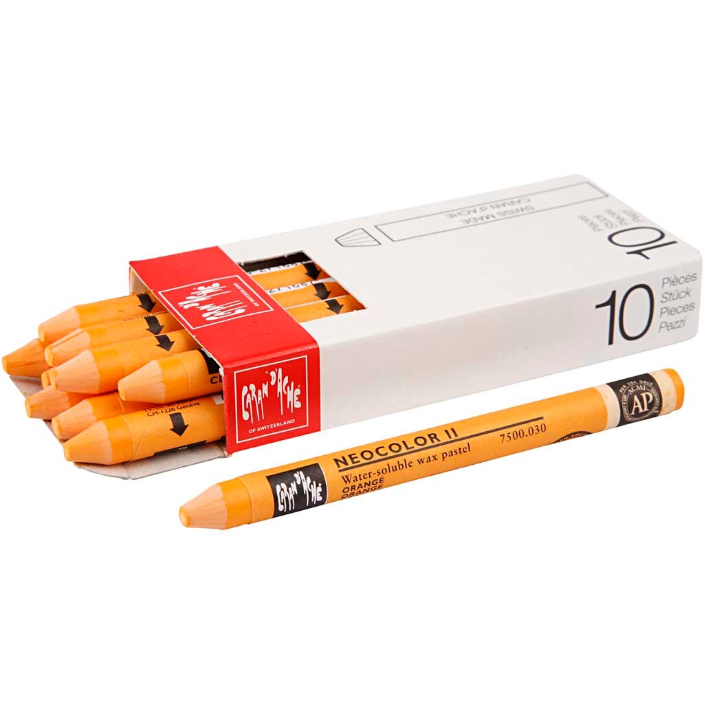 Set 10 creioane cerate, Caran d'Ache, Neocolor II, 10 cm, Portocaliu