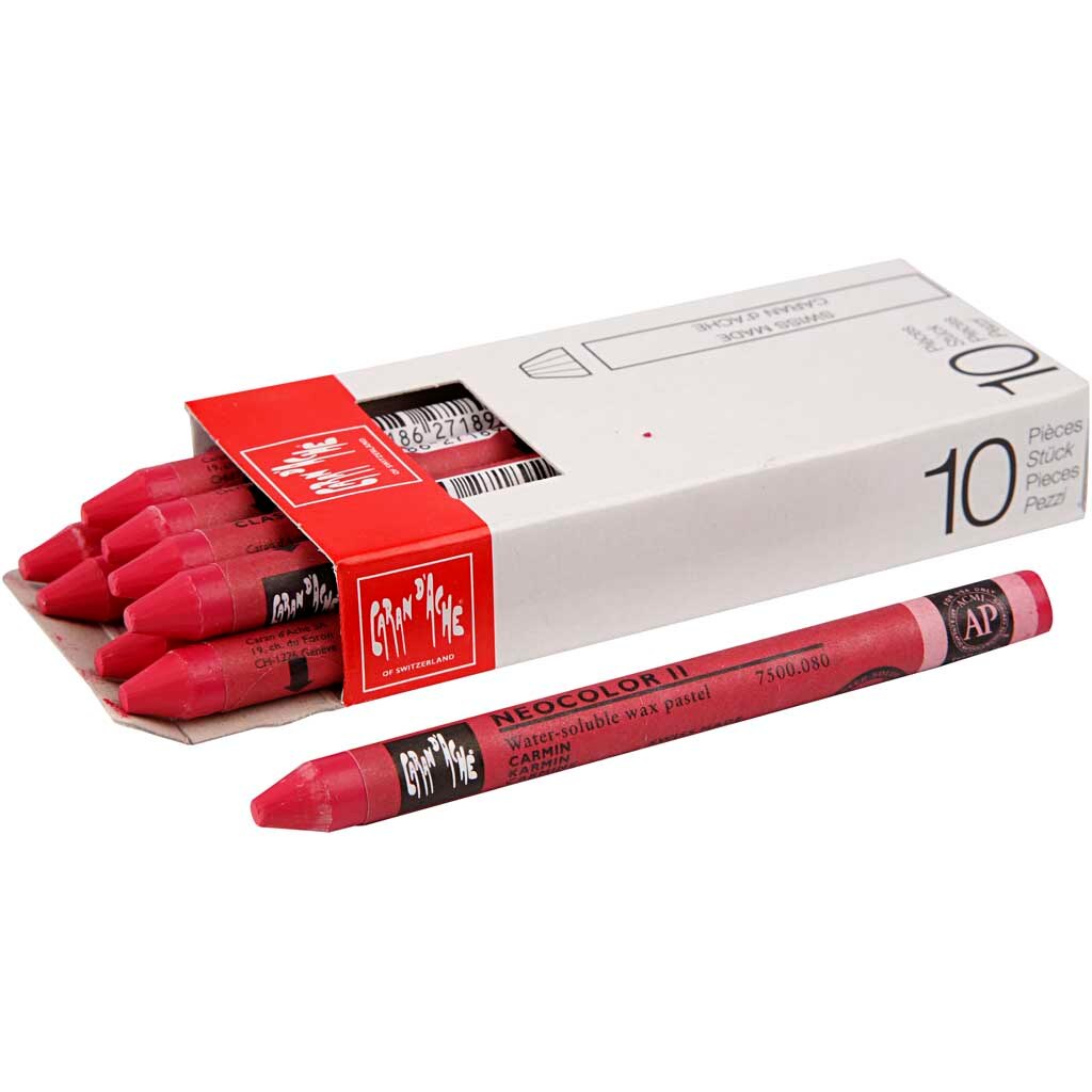 Set 10 creioane cerate, Caran d'Ache, Neocolor II, 10 cm, Rosu carmin