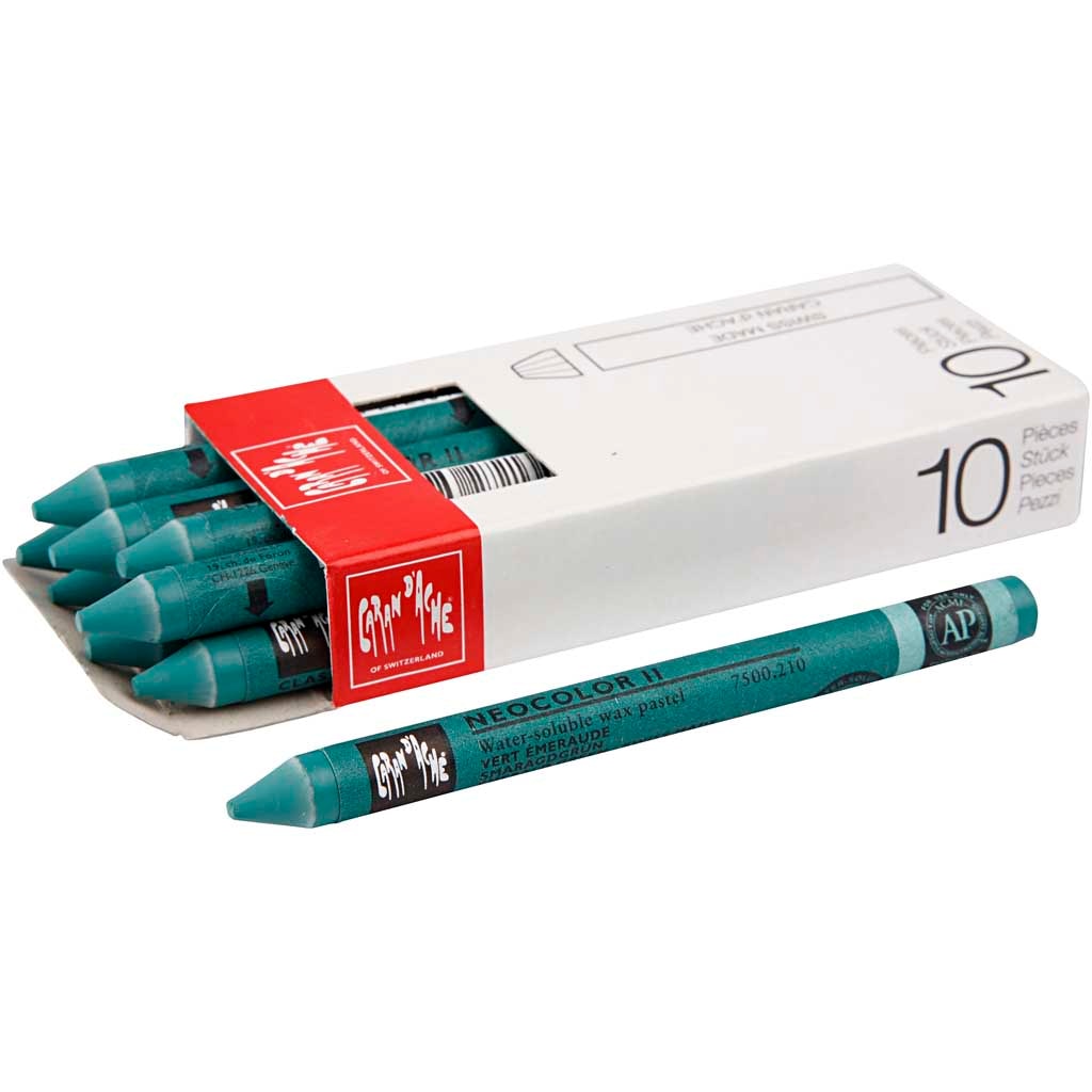 Set 10 creioane cerate, Caran d'Ache, Neocolor II, 10 cm, Verde smarald