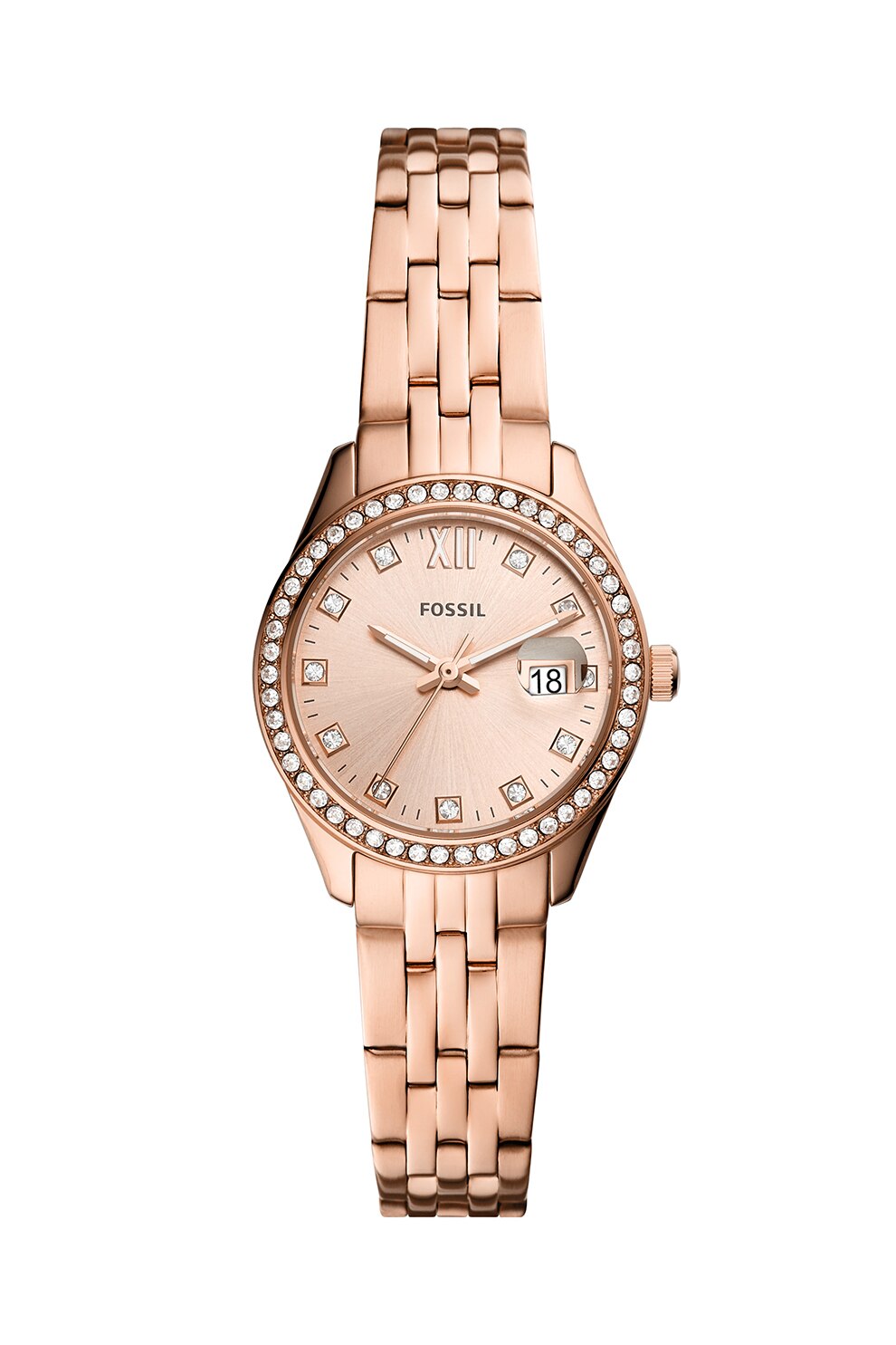 Fossil, Ceas de otel inoxidabil decorat cu cristale, Auriu rose