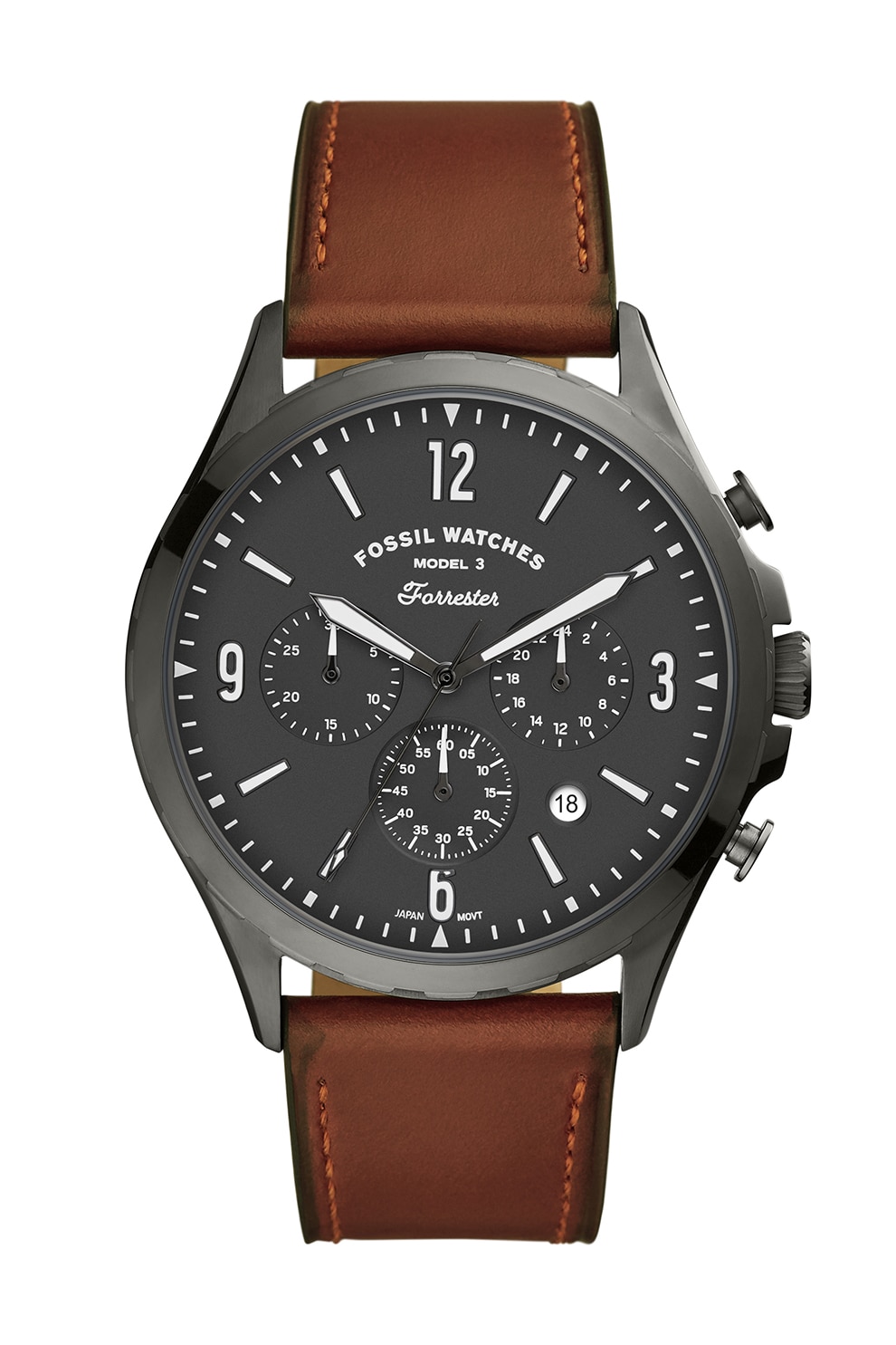 Fossil, Ceas cronograf cu o curea de piele, Maro/gri hematit