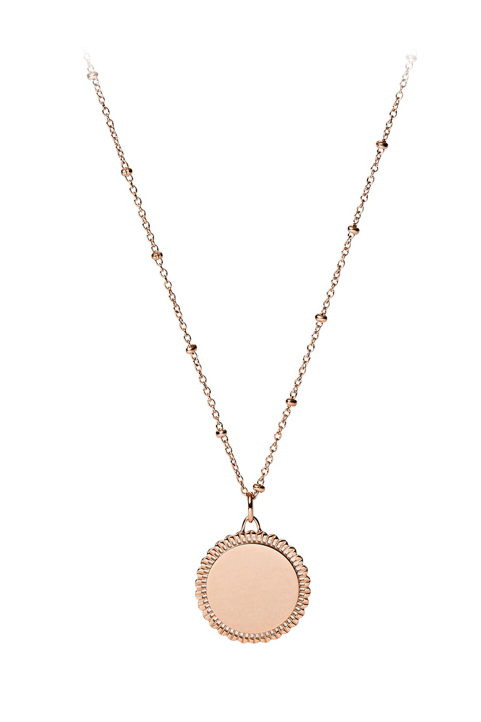 Fossil, Colier de otel inoxidabil cu pandantiv rotund, Auriu rose
