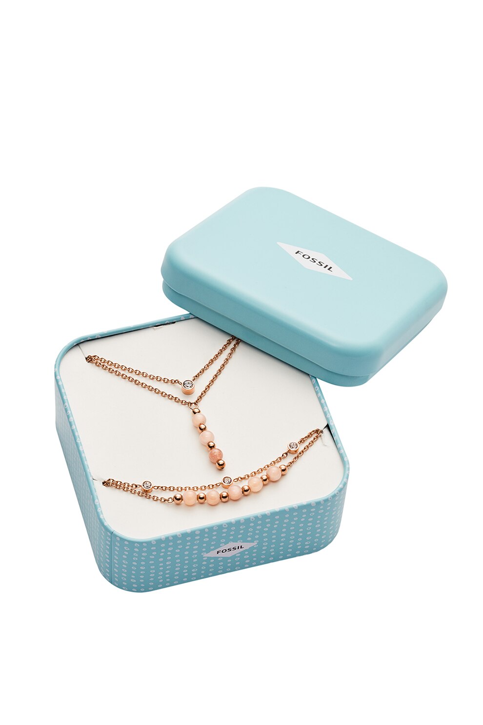 Fossil, Set de colier si bratara cu cristale, Auriu rose