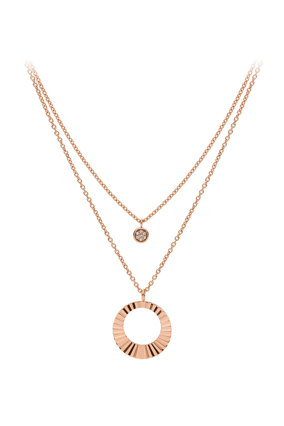 Fossil, Colier stratificat cu pandantive rotunde, Auriu rose