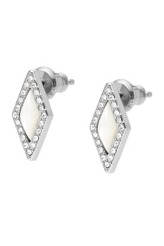Fossil, Cercei de otel inoxidabil cu mother of pearl si zirconia, Argintiu/Alb prafuit Fossil, Cercei de otel inoxidabil cu mother of pearl si zirconia, Argintiu/Alb prafuit