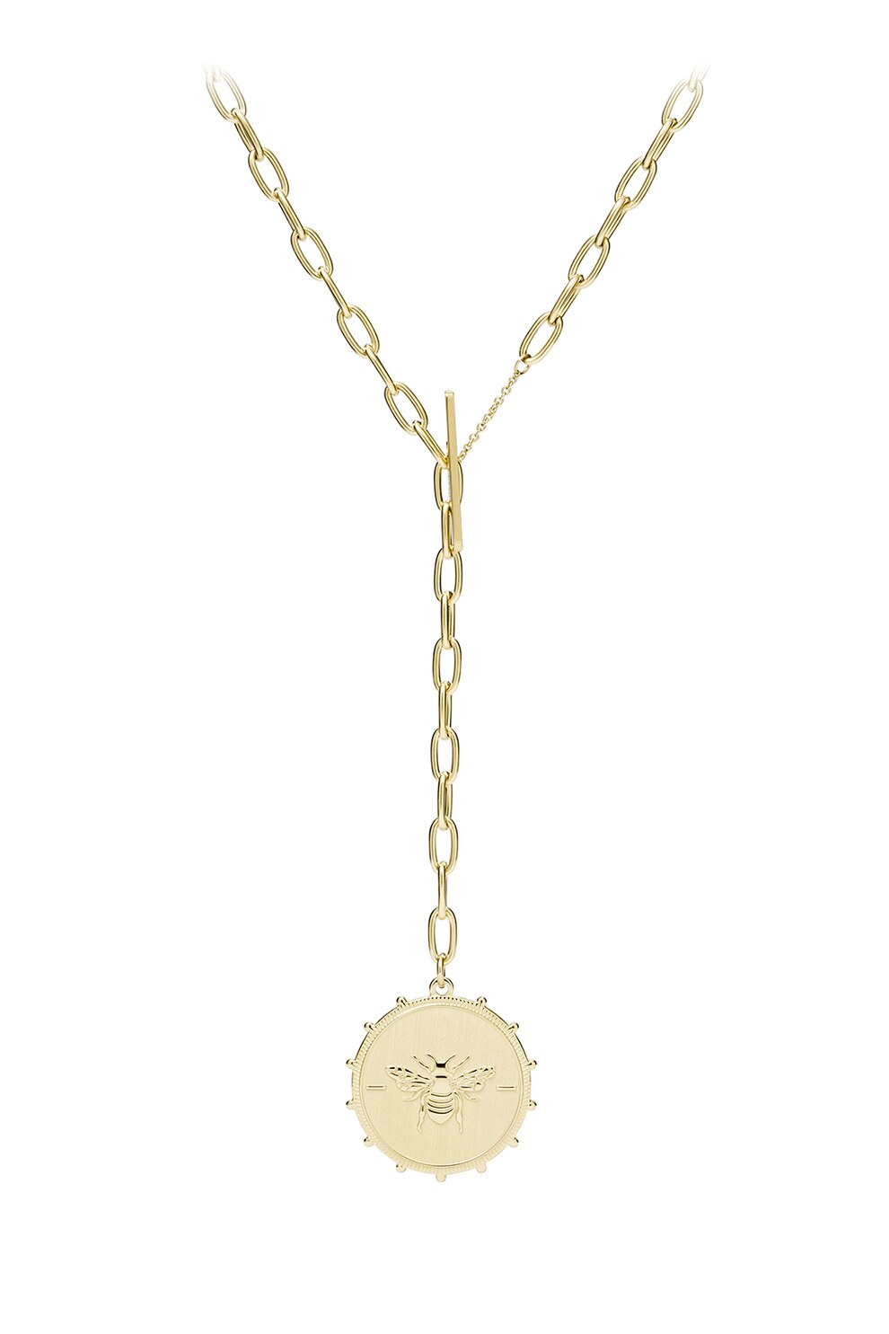 Fossil, Colier de lant cu pandantiv moneda, Auriu deschis