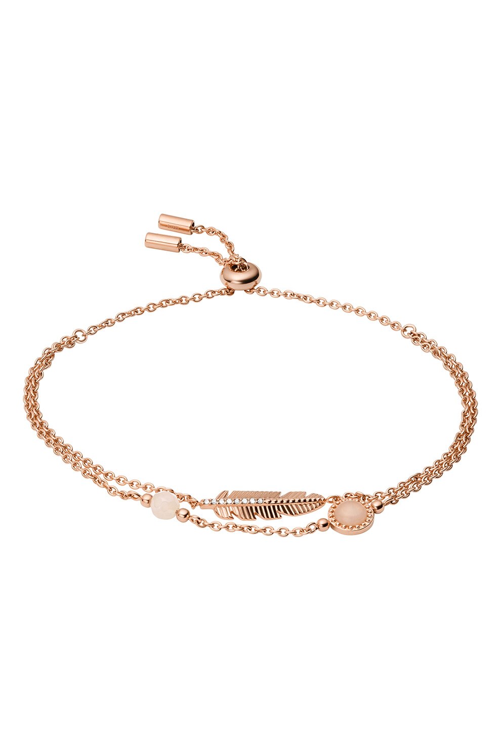 Fossil, Bratara cu doua siraguri, zirconia cubica si quartz, Auriu rose