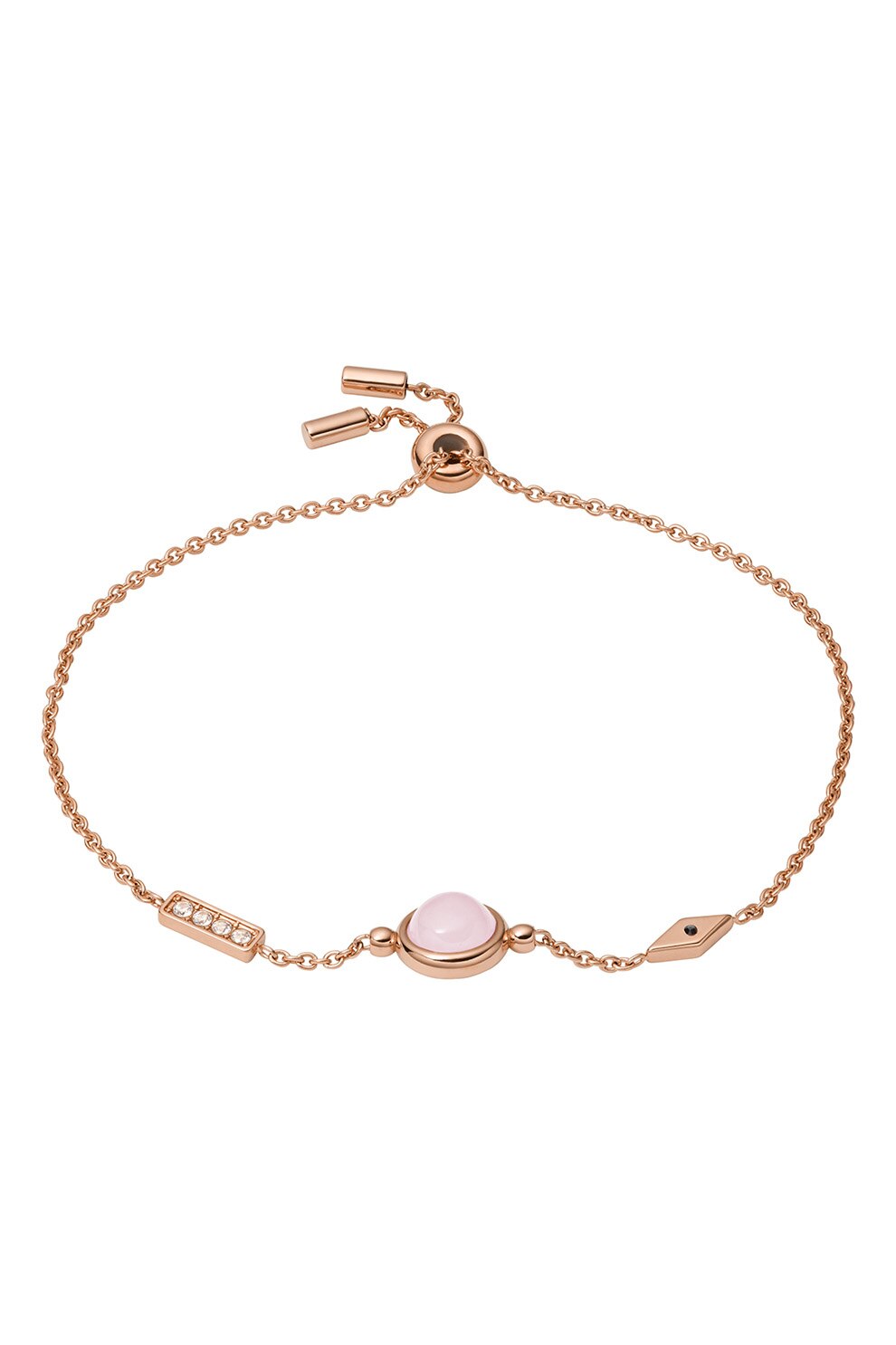 Fossil, Bratara de otel inoxidabil cu cristale, Auriu rose/Roz pal