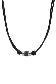 Fossil, Colier din piele cu pandantiv din otel inoxidabil, Negru Fossil, Colier din piele cu pandantiv din otel inoxidabil, Negru