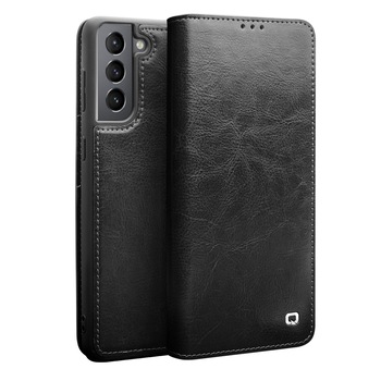 Husa pentru Samsung Galaxy S21 - Qialino Classic Wallet, slim din piele fina naturala tip carte, portofel, cu buzunare carduri si bani, culoare Negru Husa pentru Samsung Galaxy S21 - Qialino Classic Wallet, slim din piele fina naturala tip carte, portofel, cu buzunare carduri si bani, culoare Negru